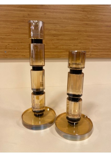 Şamdan Seti, Kristal Ince Uzun Model, Siyah ve Kahverengi, Şık Dekoratif Aksesuar