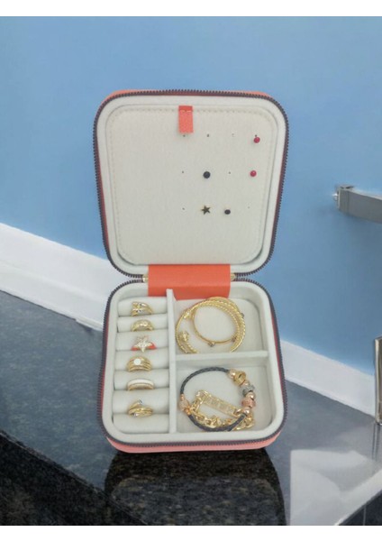 Orta Boy Takı Saklama Kutusu, Seyahat İçin Deri ve Ahşap Tasarım