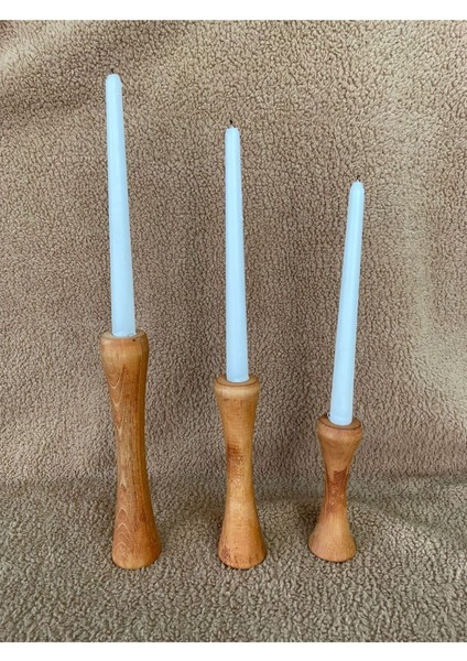 Doğal Ahşap 3'lü Mumluk Takımı, Rustik Şamdan Dekorasyon