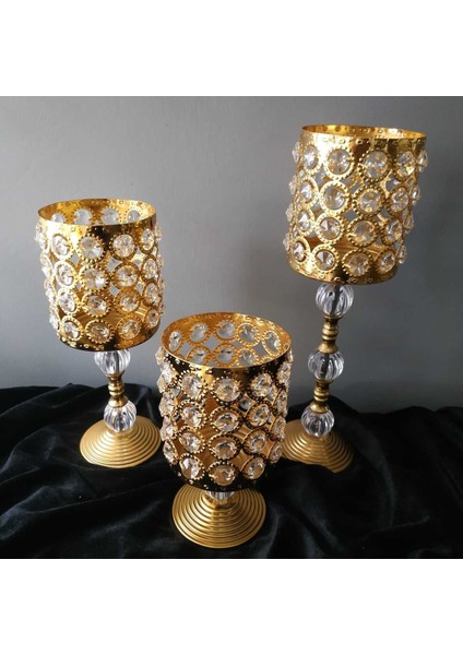 Parlak Kristal Taşlı Metal Şamdan ve Mumluk Seti, Şıklık ve Zarafet Için Ideal modelleri