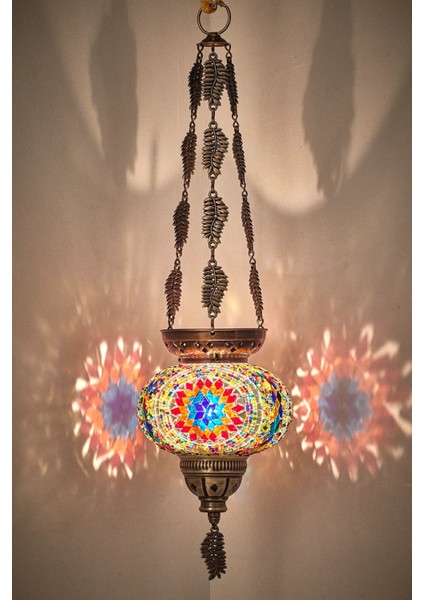 El Yapımı Renkli Mozaik Mumluk Avize, 60CM, Otantik ve Şık Dekorasyon. indirimleri