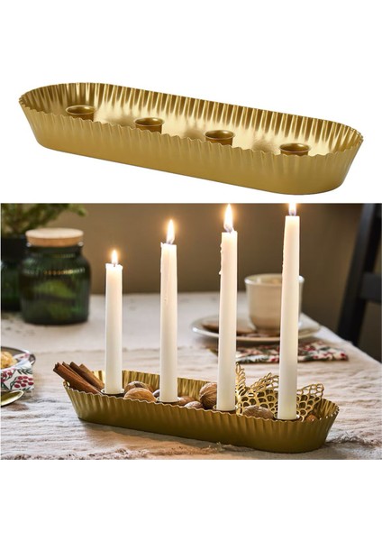 Şamdan Mumluk 34 cm Altın Renkli Çelik Dekoratif Parlak Tasarım