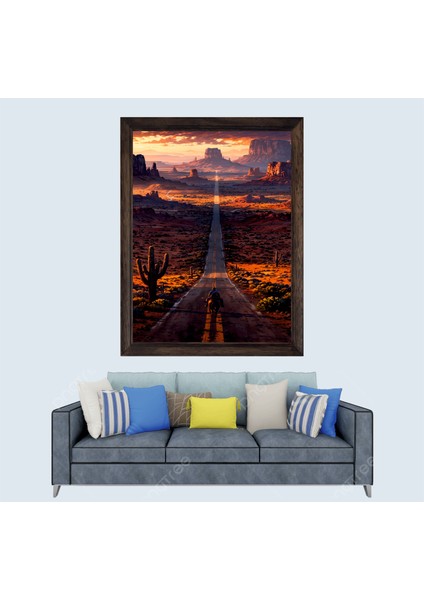 Vahşi Batı Kovboy Manzaralı Çerçeveli Duvar Tablosu 30X45 cm