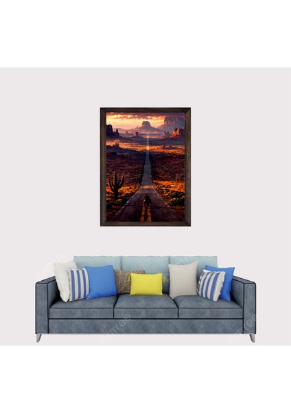 Vahşi Batı Kovboy Manzaralı Çerçeveli Duvar Tablosu 30X45 cm fiyatları