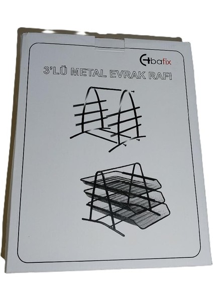 Bafix Evrak Rafı Metal Perforeli 3 Lü Siyah Metal Evrak Rafı
