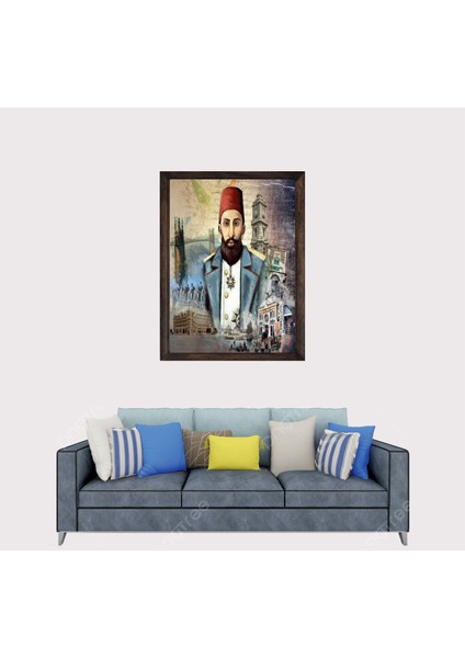 Osmanlı Padişahı 2. Abdülhamit Han Çerçeveli Duvar Tablosu 30X45 cm fiyatları