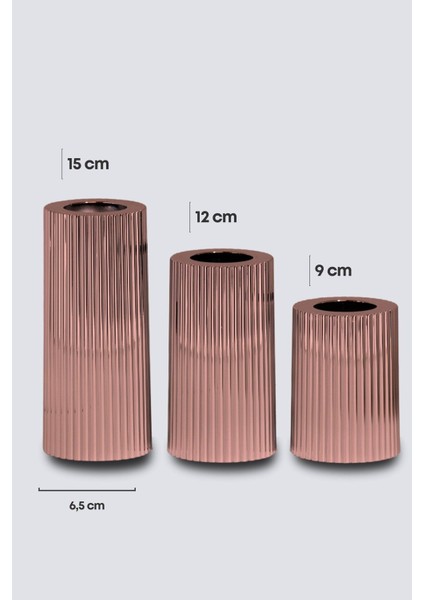 3'lü Bakır Krom Tırtıklı Yüzey Mumluk Seti, Dekoratif ve Şık Tasarım fiyatları