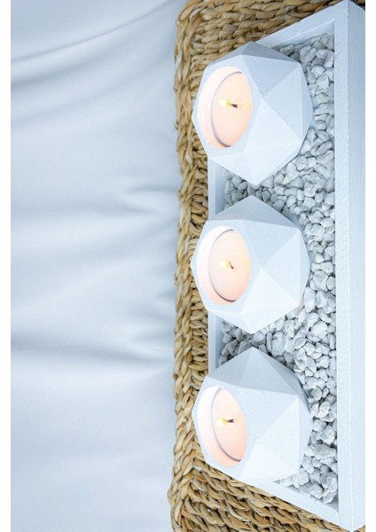 3'lü Beyaz Prizma Mumluk Seti, Dikdörtgen Sunum Tepsili, Şık ve Hediye Alternatifi fiyatları