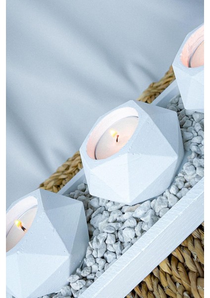 3'lü Beyaz Prizma Mumluk Seti, Dikdörtgen Sunum Tepsili, Şık ve Hediye Alternatifi indirimleri