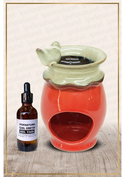 Kuş Sebili Temalı Seramik Buhurdanlık ve Gül Yağı Seti, Kırmızı Renkli, Şık Tasarım