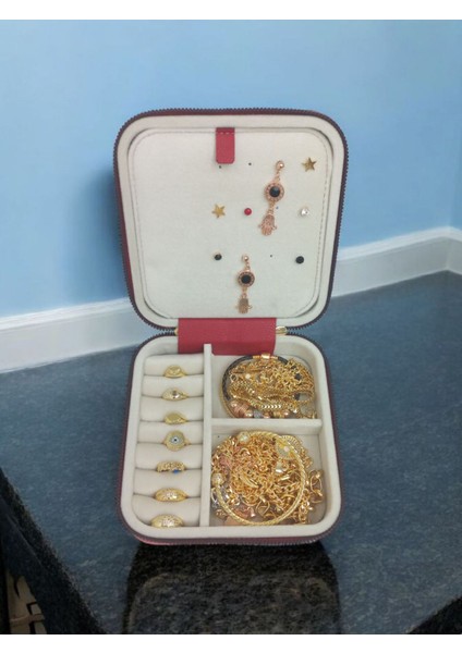 Orta Boy Takı Saklama Kutusu, Seyahat İçin Deri ve Ahşap Düzenleyici