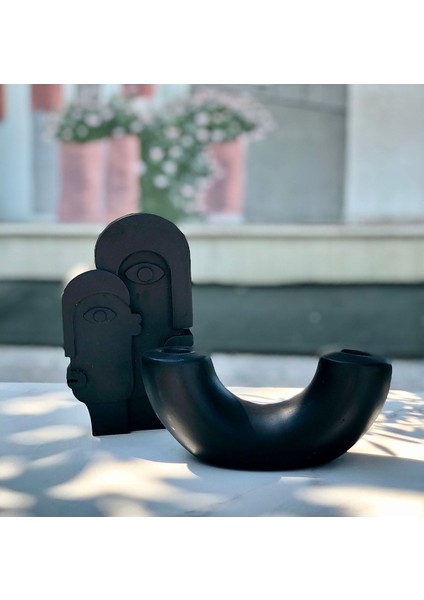 Şık Siyah Soyut Yüz ve Mumluk Seti, Modern Ev Dekoru Için Ideal Seçim fiyatları