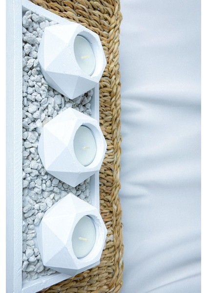 3'lü Beyaz Prizma Mumluk Seti, Dikdörtgen Sunum Tepsili, Şık ve Hediye Alternatifi