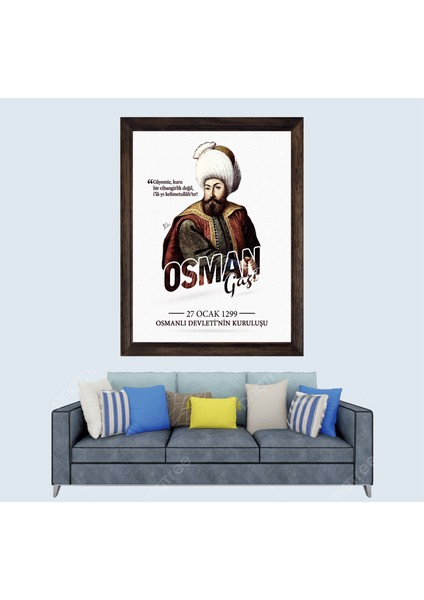 Osmanlı Padişahı Osman Gazi Çerçeveli Duvar Tablosu 20X30 cm
