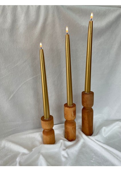 Turuncu Ahşap 3'lü Mumluk Seti, Sıcak ve Şık Dekorasyon Unsuru