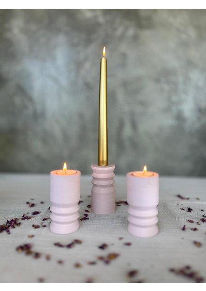 Modern Beton 3'lü Tealight Mumluk Şamdan Seti, Şıklık ve Atmosfer Sağlar.
