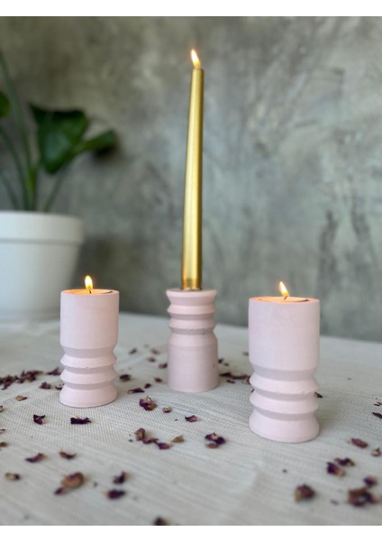 Modern Beton 3'lü Tealight Mumluk Şamdan Seti, Şıklık ve Atmosfer Sağlar. fiyatları