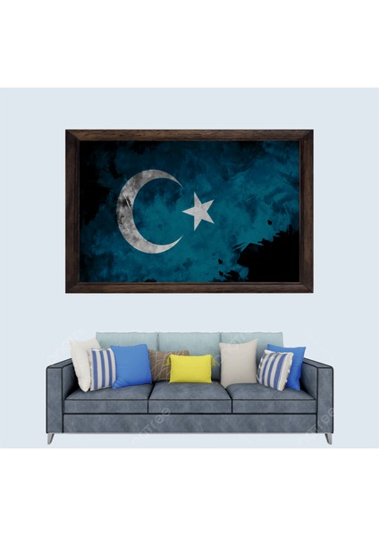 Doğu Türkistan Bayrağı Çerçeveli Duvar Tablosu 30X45 cm