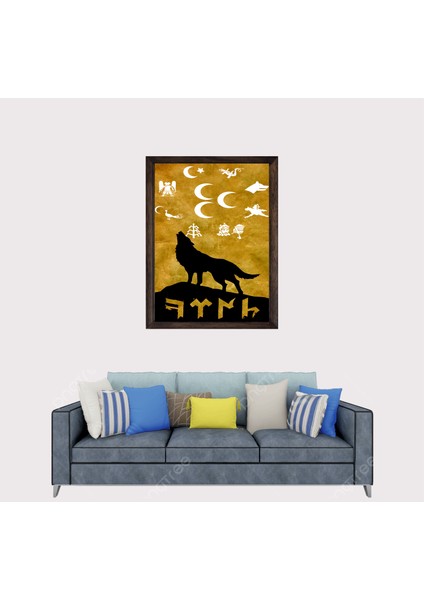 Türkçü Bozkurt ve Türk Devletleri Arması Çerçeveli Duvar Tablosu 30X45 cm fiyatları