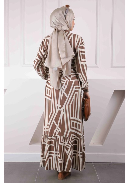 Vizon Desenli Eteği Katlı Viscon Elbise fiyatları