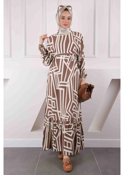 Vizon Desenli Eteği Katlı Viscon Elbise modelleri