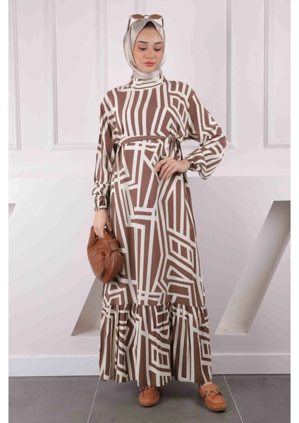 Vizon Desenli Eteği Katlı Viscon Elbise fırsatları