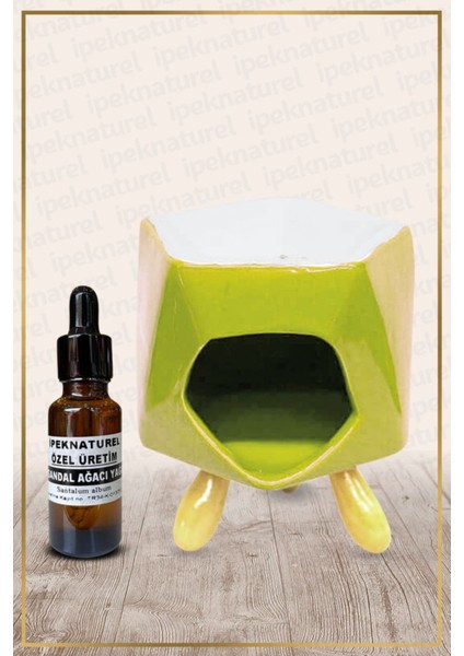 Yeşil Seramik Buhurdanlık ve Gül Yağı Seti, Doğal ve Şık Ev Dekoru Hediye