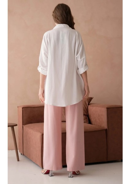 Kadın Nakış Işlemeli Keten Oversize Düğmeli Gömlek modelleri