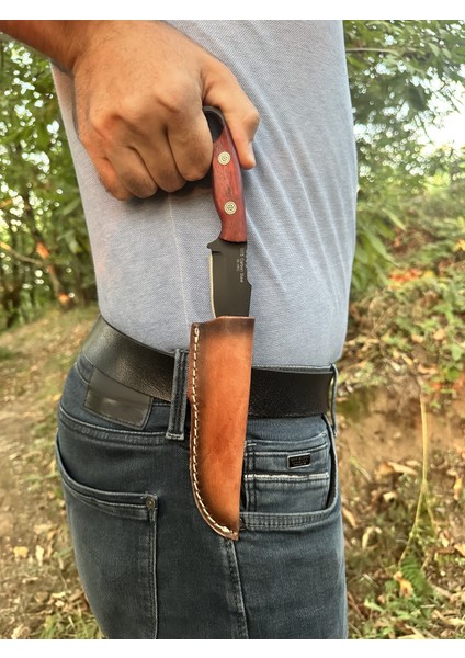 Küçük Av Bıçağı, 1075 Karbon Çelik ve Paduk Ağacı Kabza - Kamp Bıçağı - Outdoor Bıçak - Buşkraft Bıçak