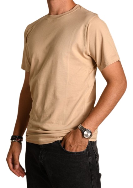 Erkek Sıfır Yaka Regular Fit Kısa Kol Tişört BGL-ST04713 (Bej)