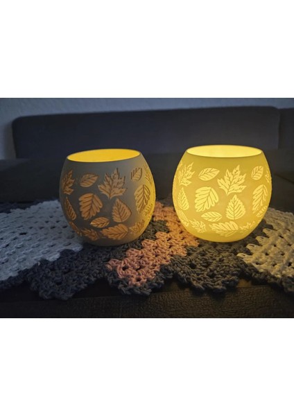 2'li Sonbahar Dekorlu Sıcak Tealight Seti, Beyaz fiyatları
