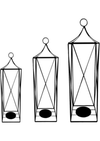 Şık Siyah Dekoratif 3'lü Ferforje Kafes Fener ve Mumluk Seti fiyatları