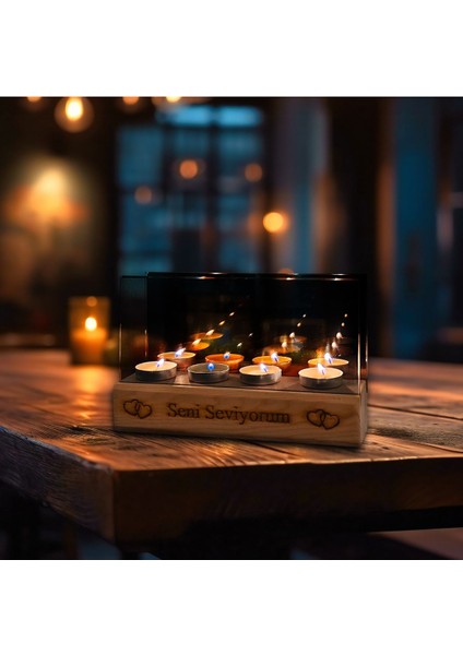 Aynalı Ahşap Sonsuzluk Mumluğu, Doğal ve Şık Dekoratif Aksesuar