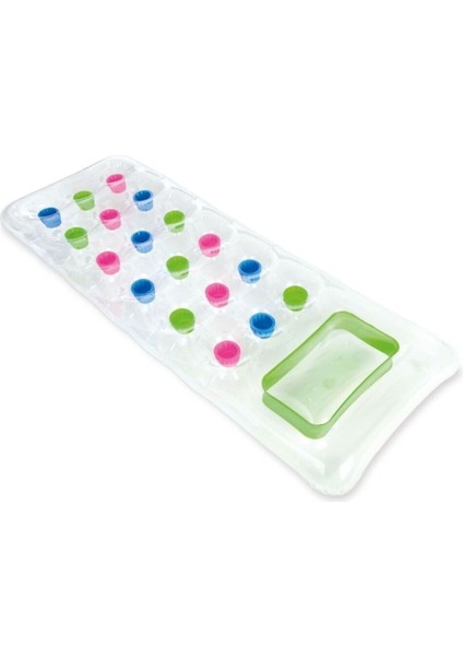 Renkli Şeffaf Şişme Deniz Yatağı ve Bardaklı Rahat Plaj Şezlongu