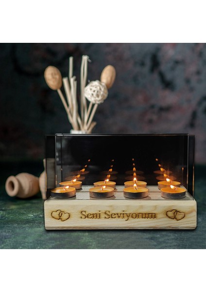 Aynalı Ahşap Sonsuzluk Mumluğu, Doğal ve Şık Dekoratif Aksesuar modelleri