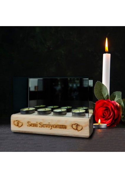 Aynalı Ahşap Sonsuzluk Mumluğu, Doğal ve Şık Dekoratif Aksesuar fırsatları