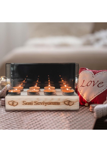 Aynalı Ahşap Sonsuzluk Mumluğu, Doğal ve Şık Dekoratif Aksesuar indirimleri