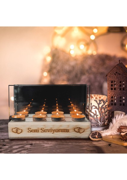 Aynalı Ahşap Sonsuzluk Mumluğu, Doğal ve Şık Dekoratif Aksesuar