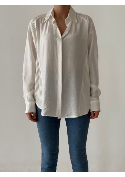 Oversize Salaş Kadın Premium Beyaz Pamuklu Basic Gömlek modelleri