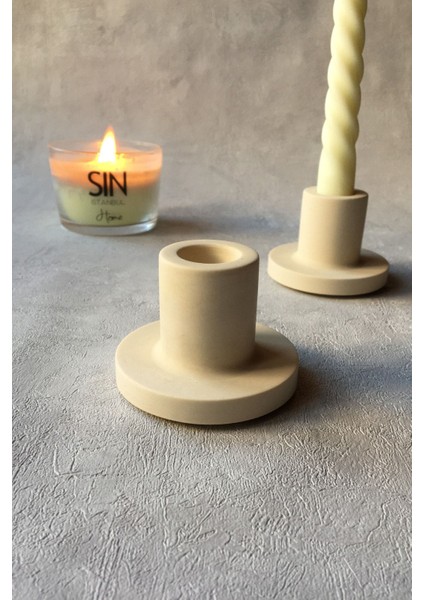 Iki Adet Şamdan Mumluk, Şık Beton Tasarım, Doğal ve Şık Dekorasyon Ürünü fiyatları