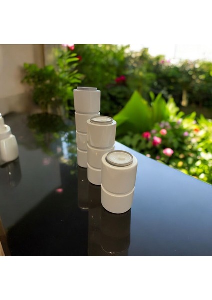 Doğal Gürgen Ağacı 3'lü Ahşap Silindir Mumluk, Şamdan, Dekoratif, Beyaz