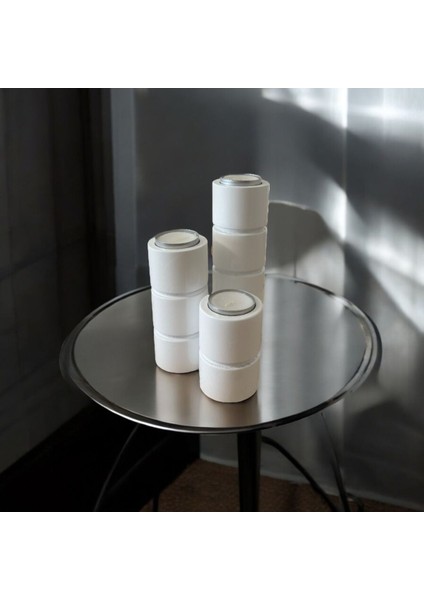 Doğal Gürgen Ağacı 3'lü Ahşap Silindir Mumluk, Şamdan, Dekoratif, Beyaz fiyatları