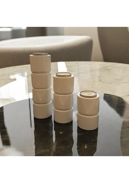 Doğal Gürgen Ağacı 3'lü Ahşap Silindir Mumluk, Şamdan, Dekoratif, Beyaz modelleri
