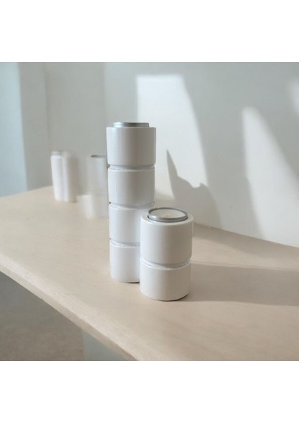 Doğal Gürgen Ağacı 3'lü Ahşap Silindir Mumluk, Şamdan, Dekoratif, Beyaz indirimleri