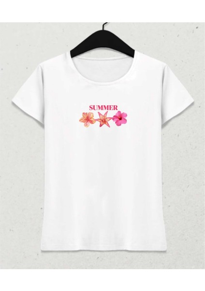 Summer Bloom – Kadın Yazlık T-Shirt Beyaz