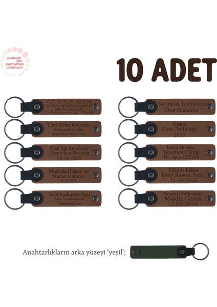 Kahverengi & Yeşil, Anaokulu Hatırası Için Kişiselleştirilmiş Anahtarlık 10’lu Set, Eğitim Hediyesi