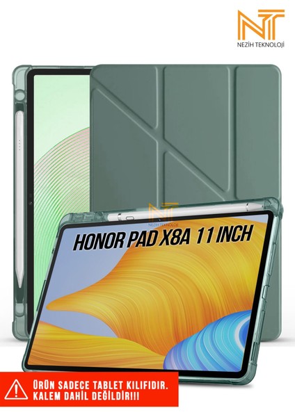 Huawei Honor Pad X8A 11 Inç Uyumlu Akıllı Kapak Kalem Bölmeli Tri Folding Tablet Kılıfı
