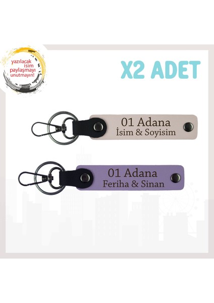 Mor -Pudra, Adınıza Özel 01 Adanalıya Hediye Seçeneği, Anlam Taşıyan Zarif Tasarım 2'li Anahtarlık