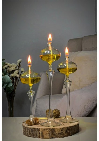 Elips Cam Kandil 3'lü Set, Sarı, Zarif ve Şık Tasarım fiyatları