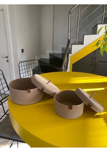 Bej Iki Kapaklı Sepet Set, Pamuk ve Hasır Dekoratif Organizerler fiyatları